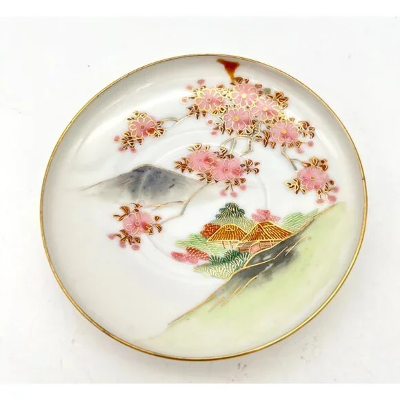 Vintage Japanese Geisha Lithophane Demitasse Teacup Saucer Cherry Blossoms Gilt - Picture 4 of 8